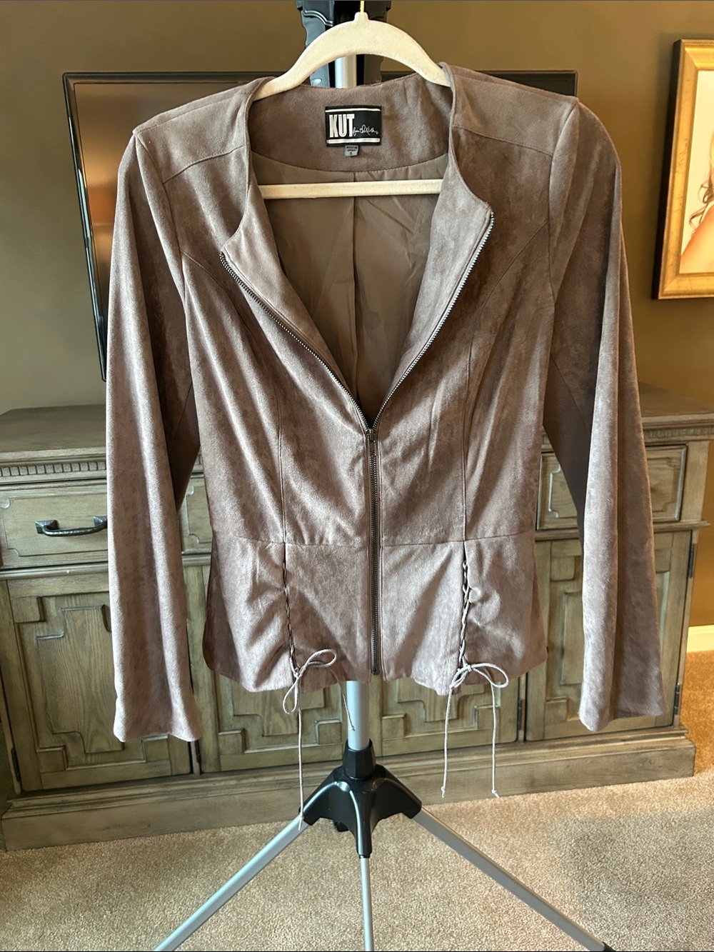Kut from the Kloth Taupe Faux-Suede Lace-Up Jacket
